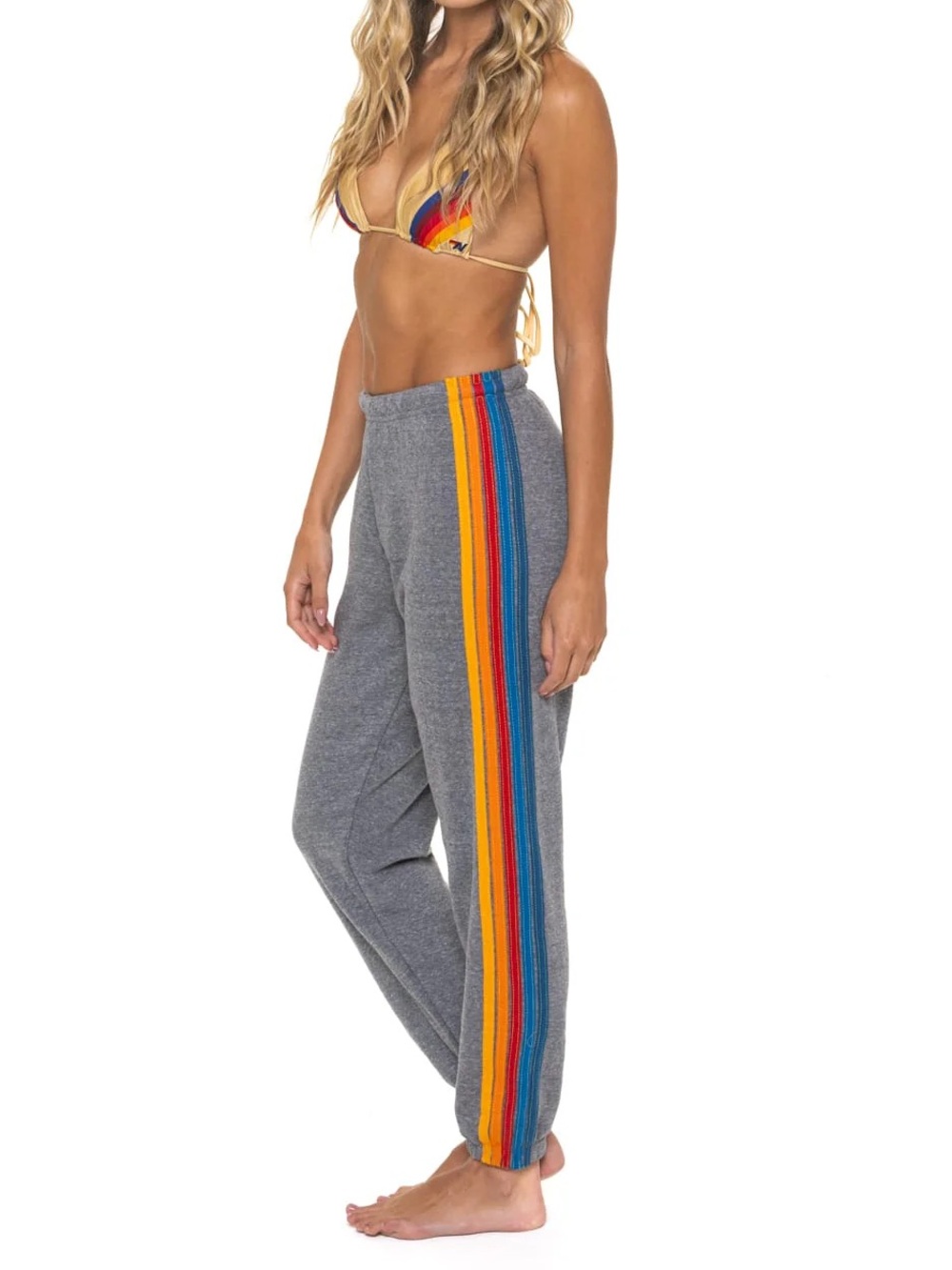 Aviator Nation 5 Stripe Sweatpants in Heather Gray Size Small Gently Used